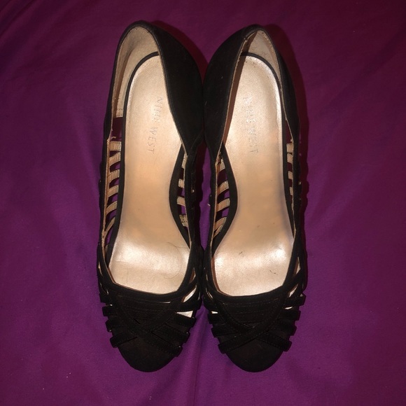 Nine West Speed Up Cutout Suede Peeptoe Heels - Picture 2 of 5
